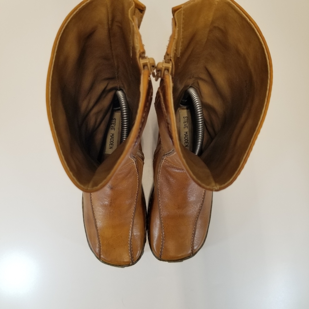 Steve Madden Cameo Womans Size 7B Brown Leather Tall Boots Side Zip - Picture 12 of 15